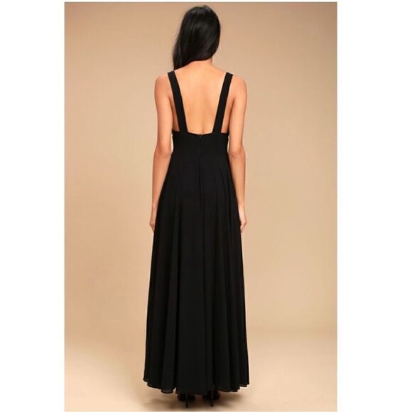 Lulus Women’s V Neck Lace Trim Black True Bliss Black Maxi Dress - Picture 3 of 13